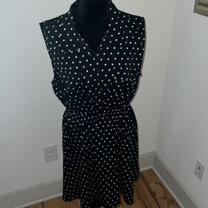 Truth polka dot sleeveless elastic waist‎ dress black white Sz XL